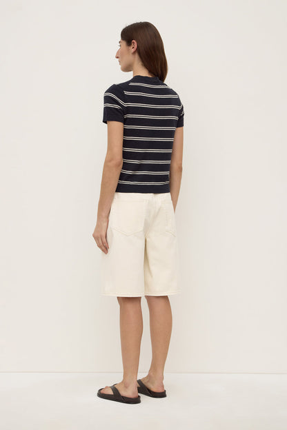 Assembly Label | Allison Stripe Cotton Cashmere Tee - True Navy / Cream