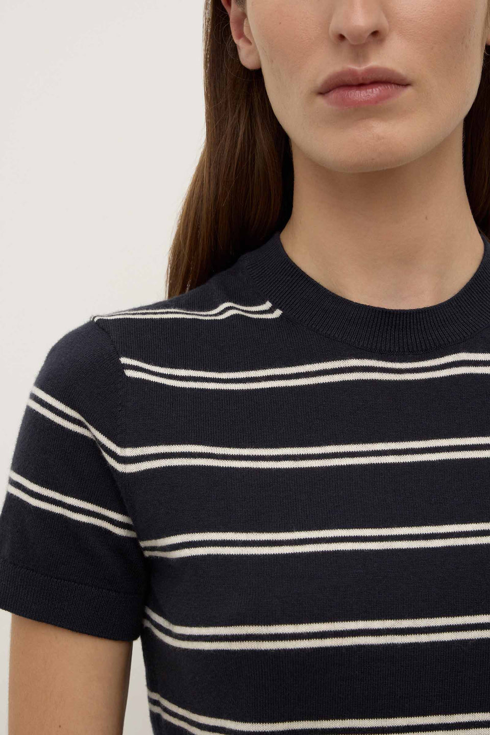 Assembly Label | Allison Stripe Cotton Cashmere Tee - True Navy / Cream