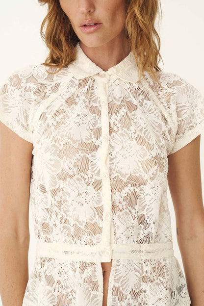 Rowie The Label | Allie Peplum Blouse - Creme Lace