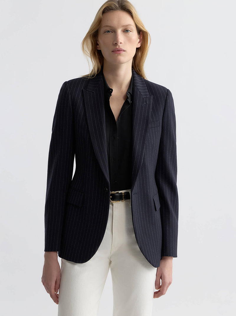 Nili Lotan | Anabel Tailored Jacket - Dark Navy Pinstripe