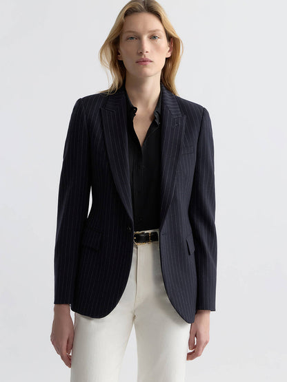 Nili Lotan | Anabel Tailored Jacket - Dark Navy Pinstripe