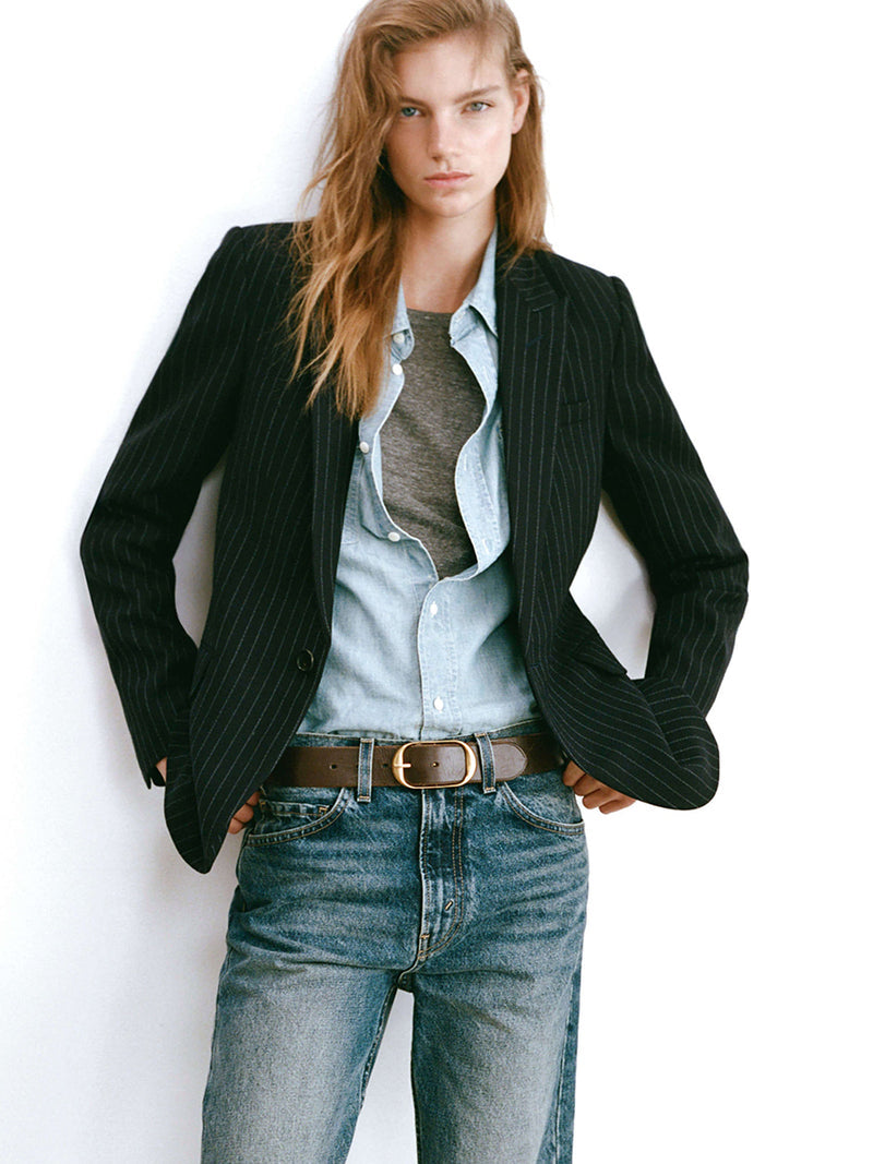 Nili Lotan | Anabel Tailored Jacket - Dark Navy Pinstripe