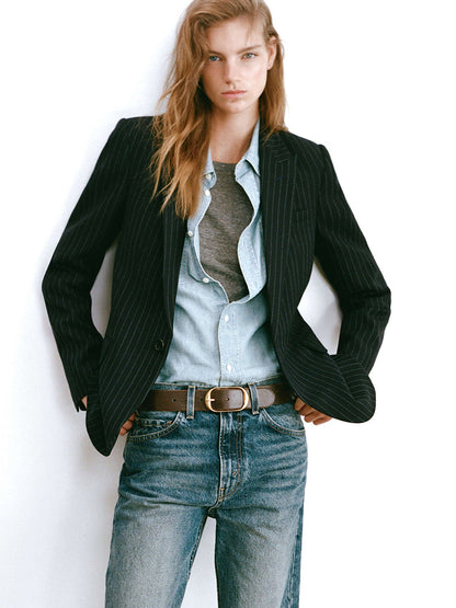 Nili Lotan | Anabel Tailored Jacket - Dark Navy Pinstripe