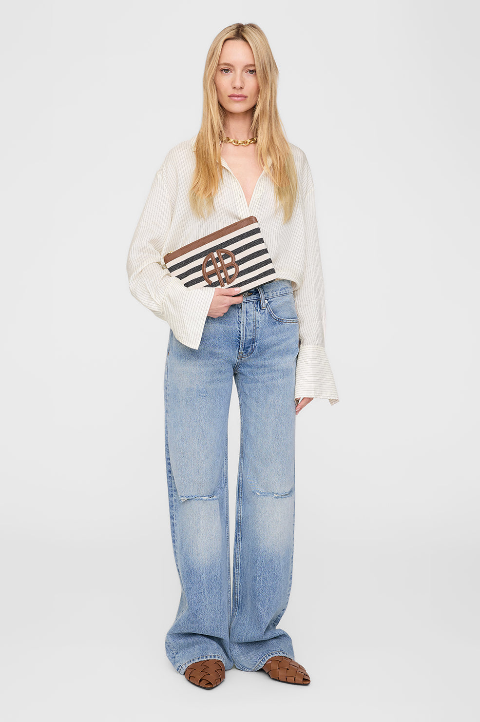 Anine Bing | Lili Pouch - Black & Natural Stripe