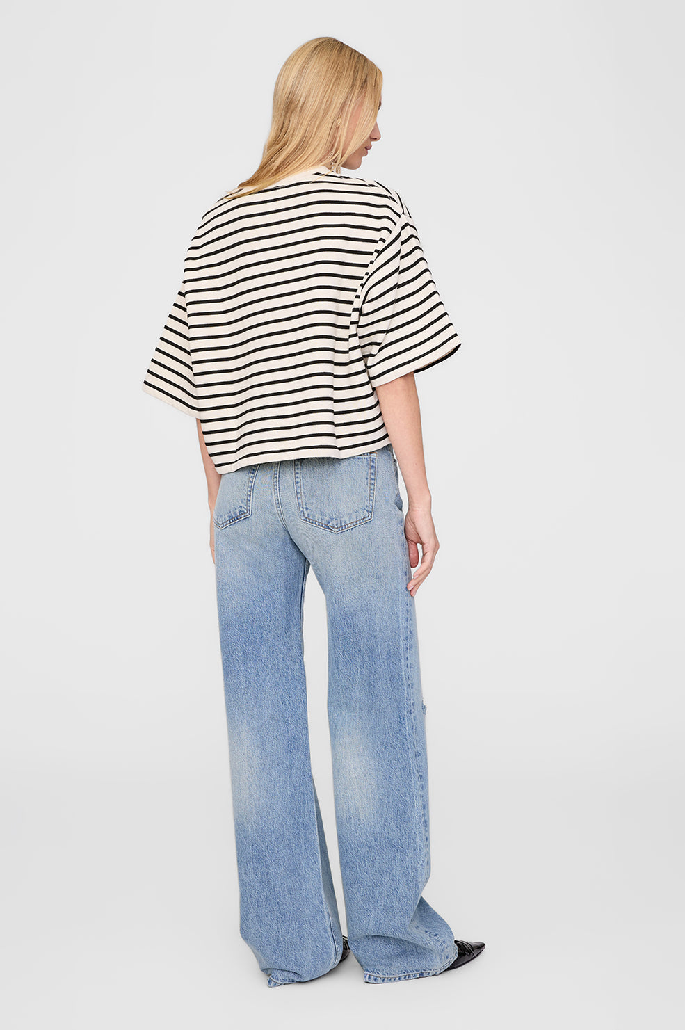 Anine Bing | Myers Cropped Tee - Black Stipe French Terry