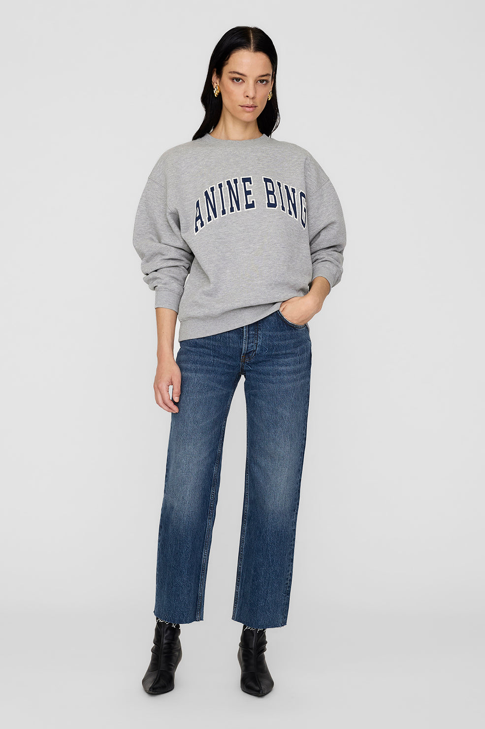 Anine Bing | Spencer Sweatshrit AB - Medium Heather Grey with Navy
