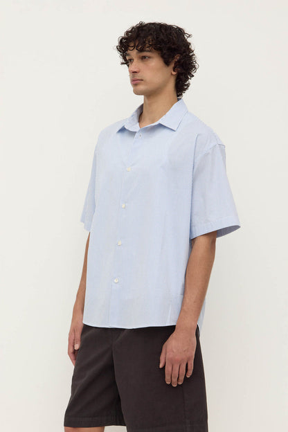 Assembly Label | Aron Poplin Stripe Short Sleeve Shirt - Blue / White