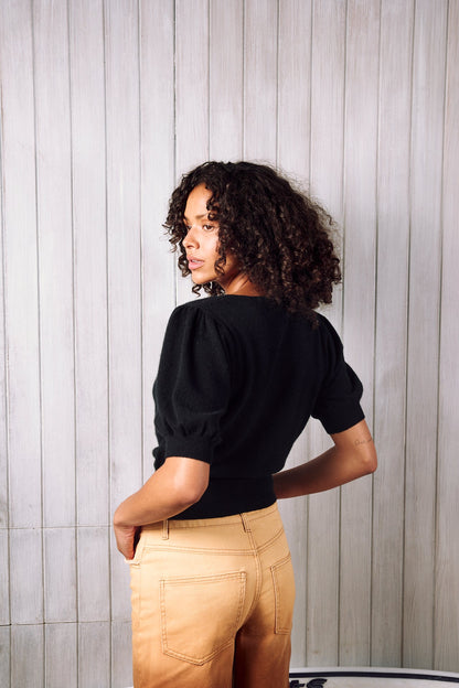 Crush | Baja Bliss Puff Button Top - Black