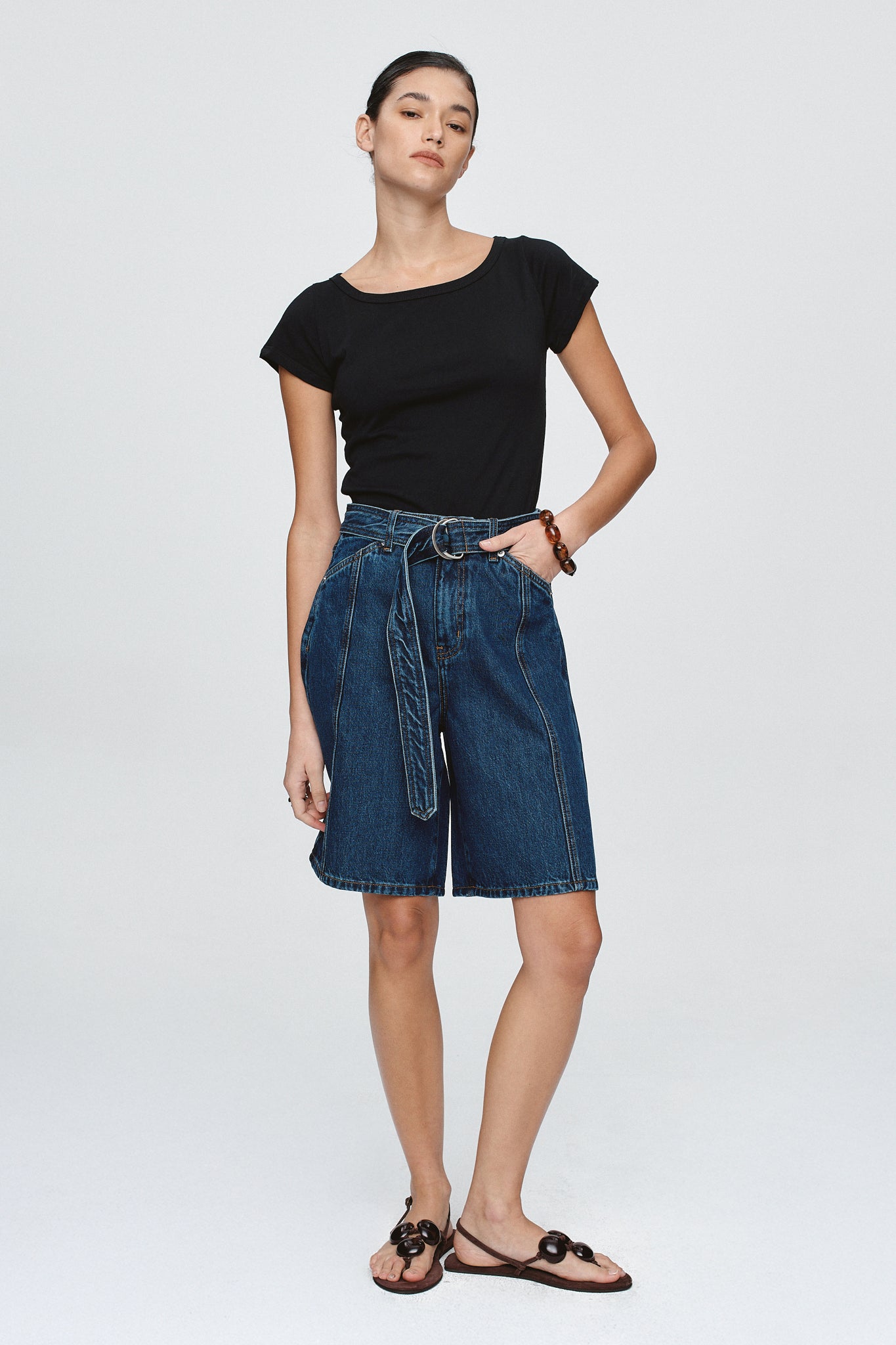 Marle | Belted Jean Short - Classic Blue