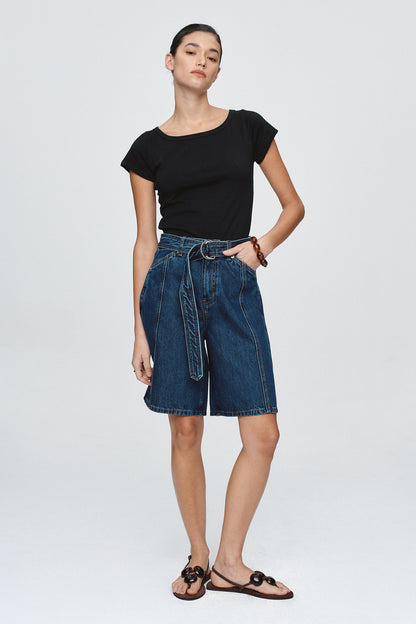 Marle | Belted Jean Short - Classic Blue