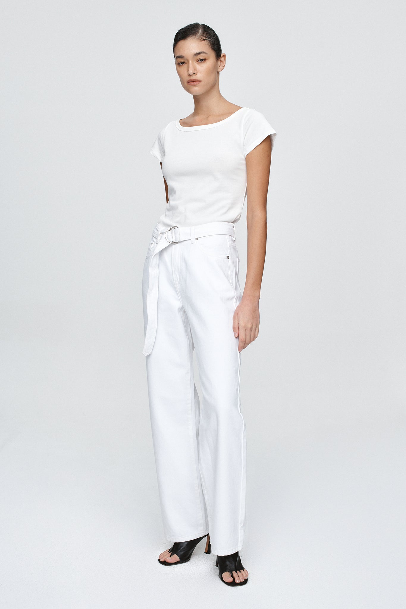 Marle | Belted Wide Leg Jean - Blanc