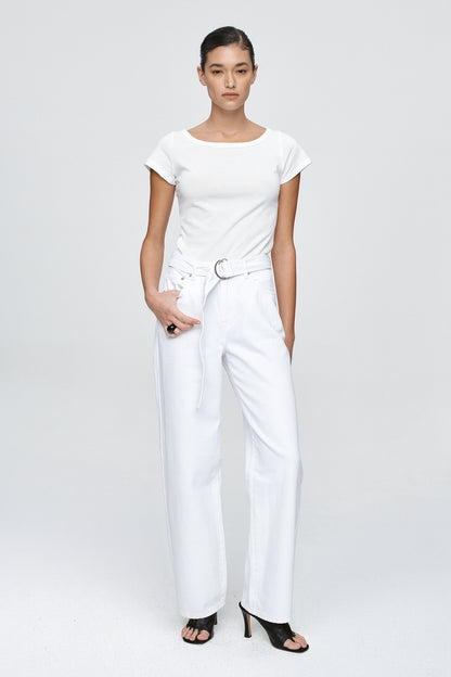 Marle | Belted Wide Leg Jean - Blanc
