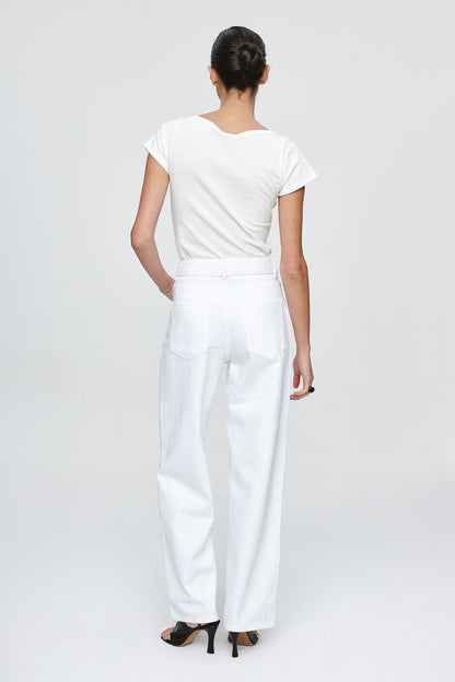 Marle | Belted Wide Leg Jean - Blanc