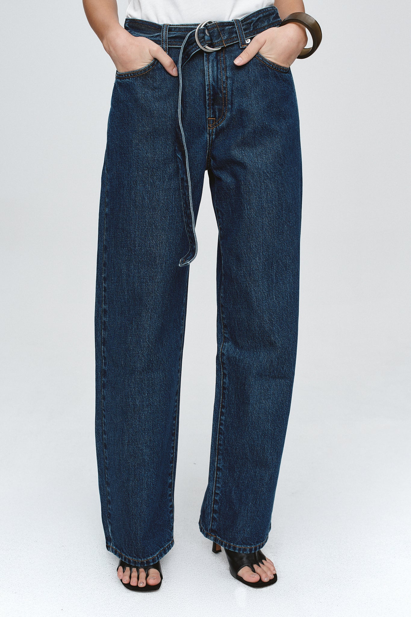 Marle | Belted Wide Leg Jean - Classic Blue
