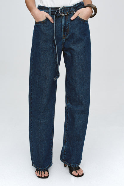 Marle | Belted Wide Leg Jean - Classic Blue