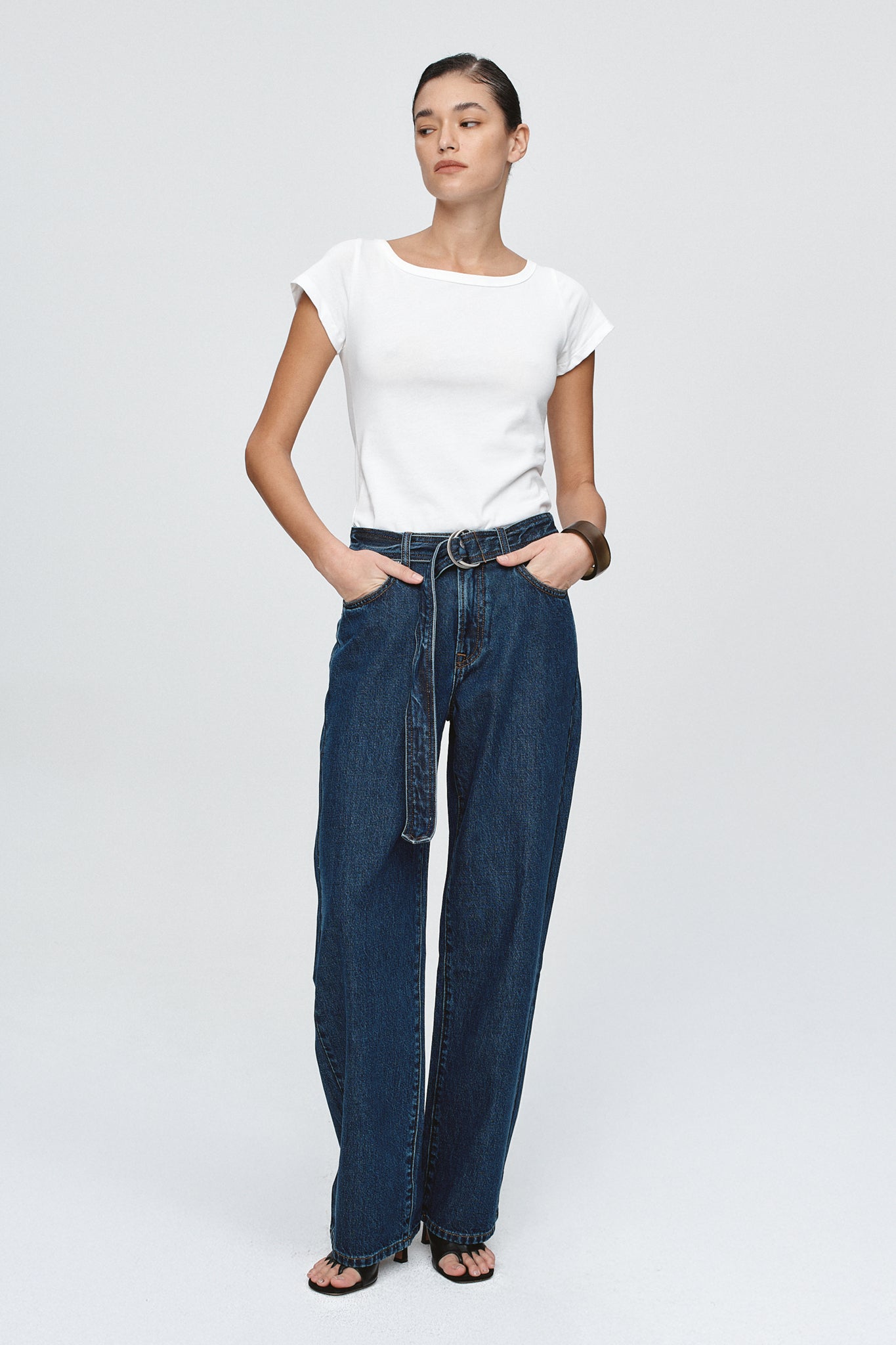 Marle | Belted Wide Leg Jean - Classic Blue