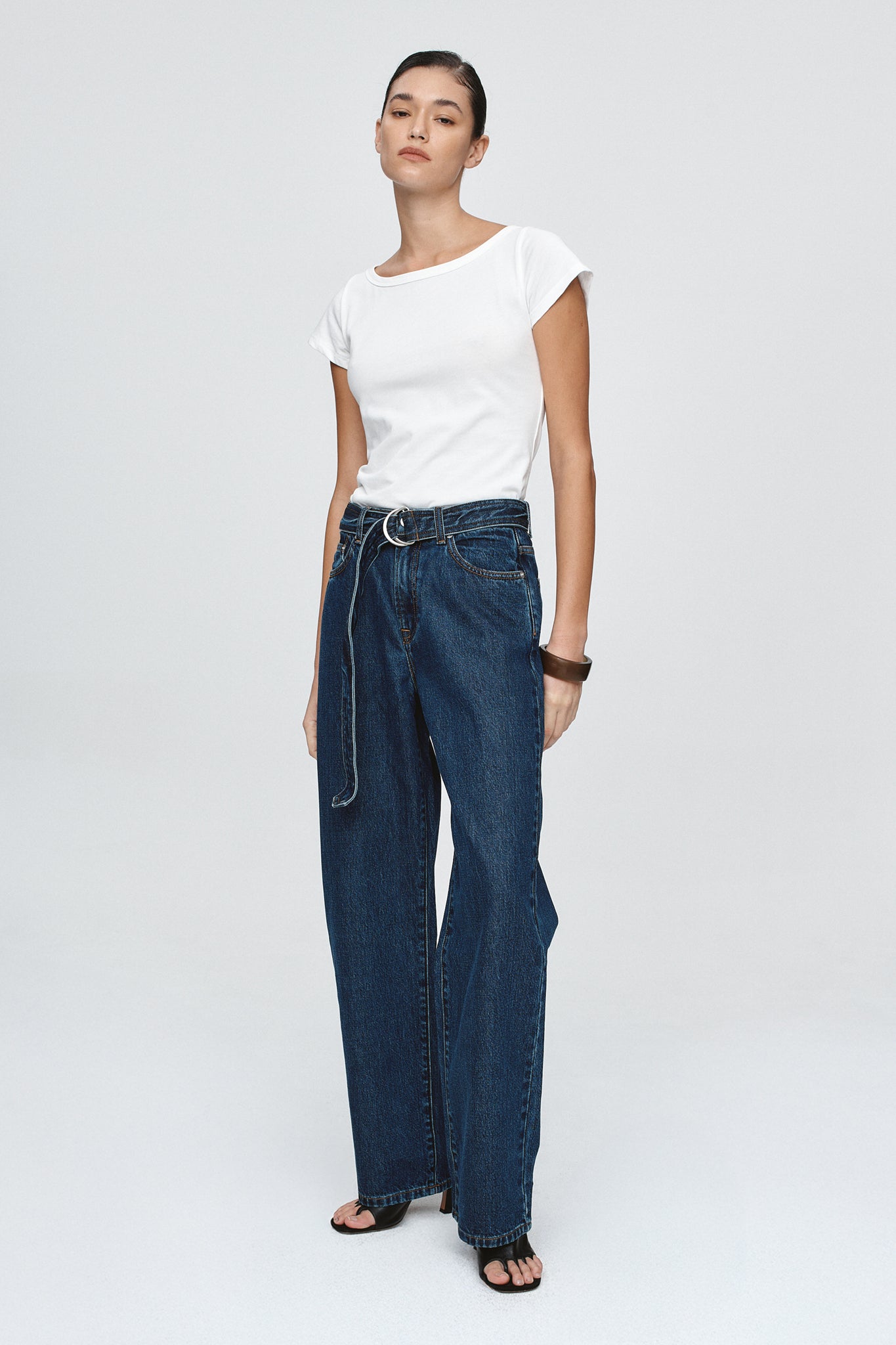 Marle | Belted Wide Leg Jean - Classic Blue