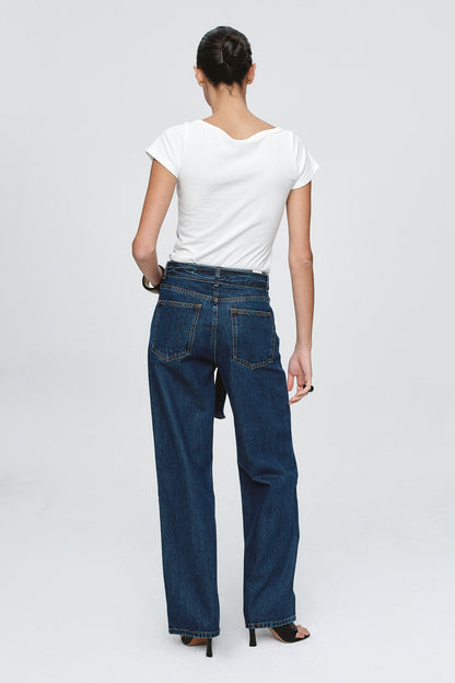 Marle | Belted Wide Leg Jean - Classic Blue