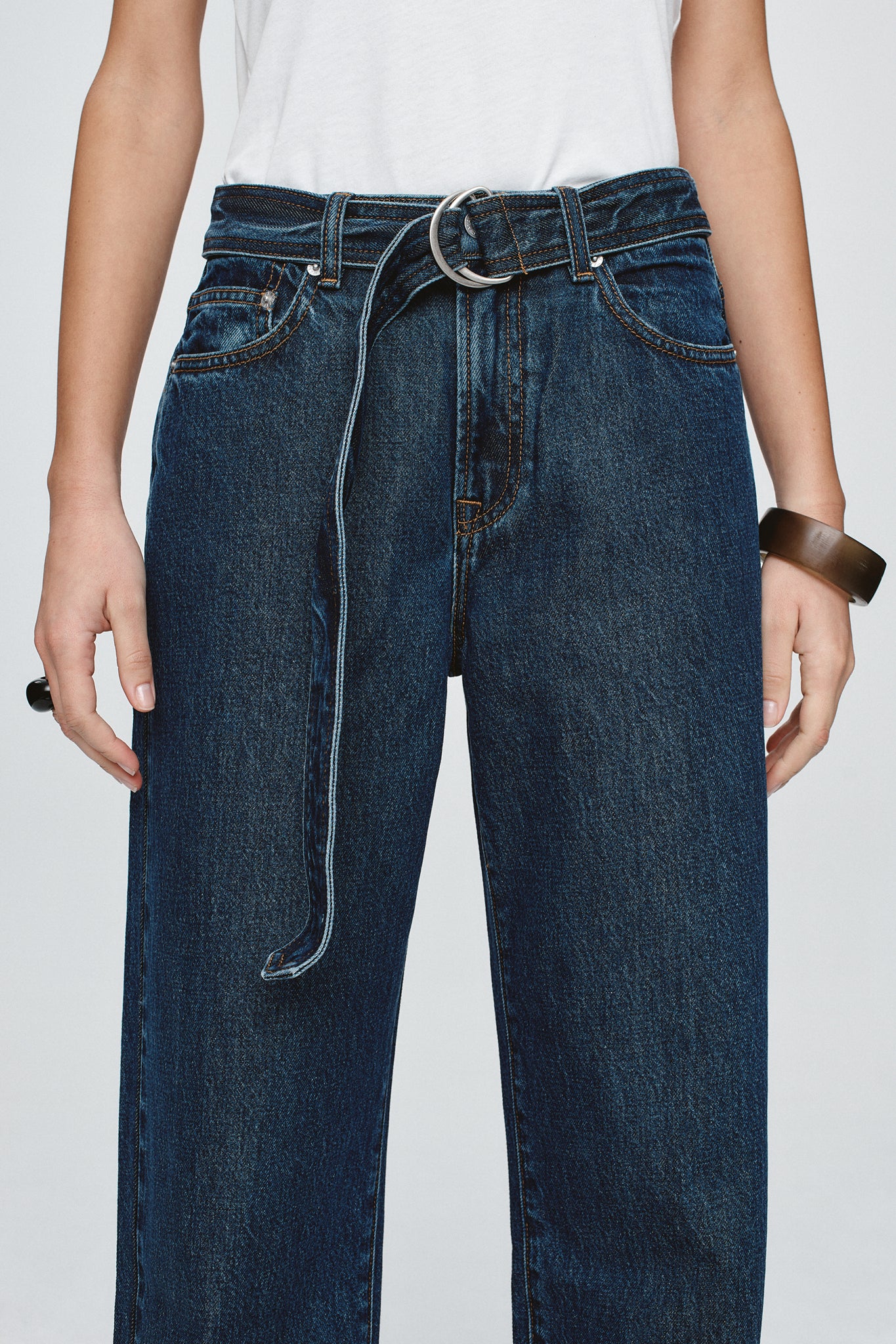 Marle | Belted Wide Leg Jean - Classic Blue