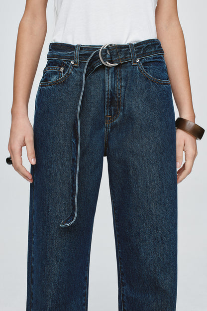Marle | Belted Wide Leg Jean - Classic Blue