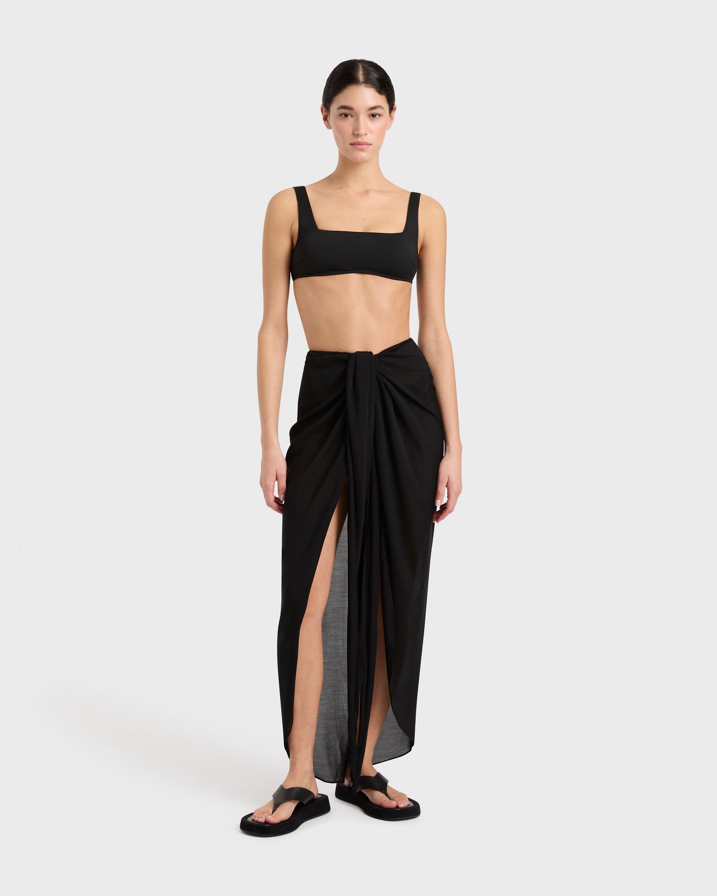 Bondi Born | Cremona Tie Front Sarong Skirt - Black