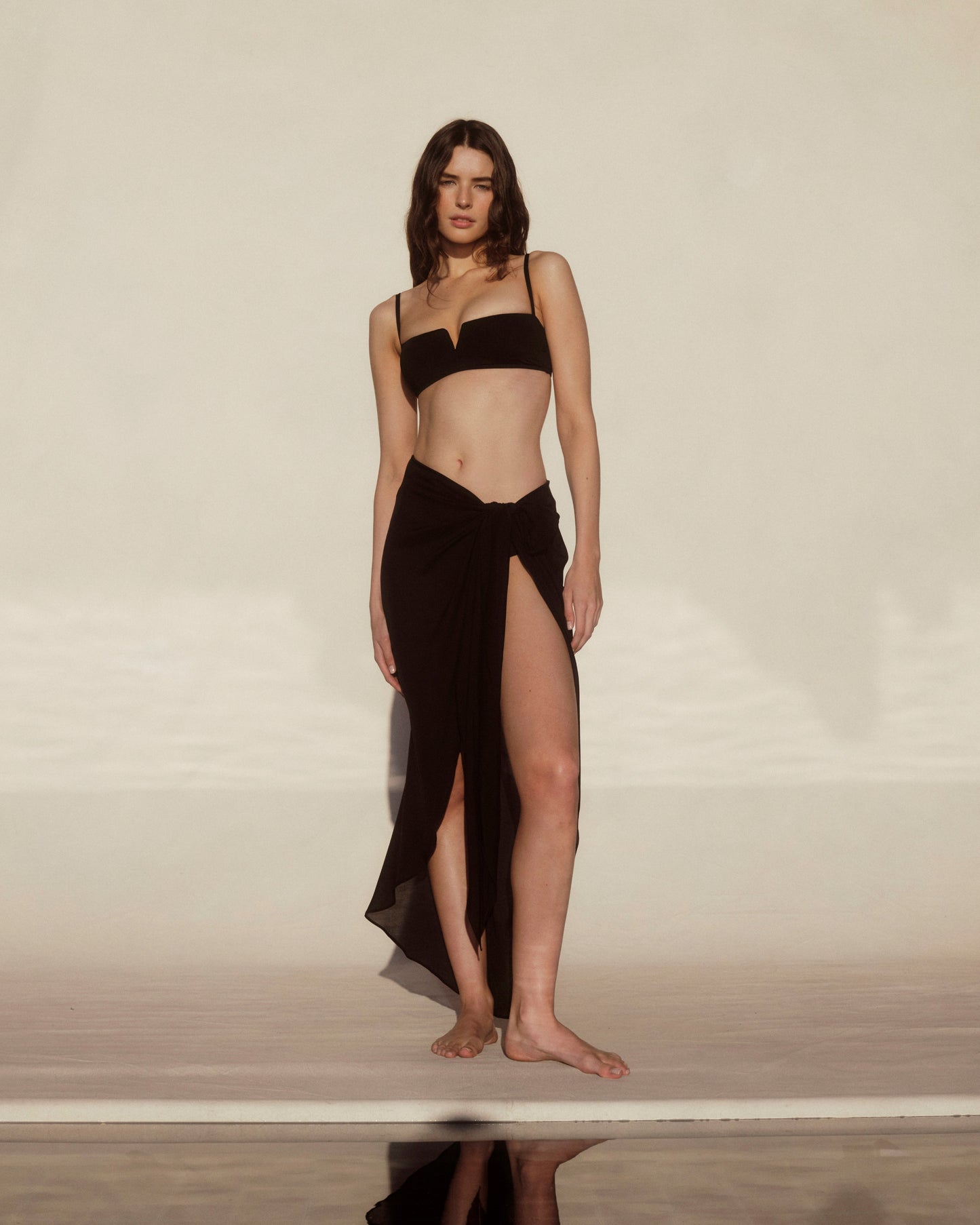 Bondi Born | Cremona Tie Front Sarong Skirt - Black