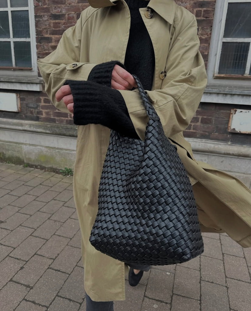 Rylan | Alt-Leather Small Woven Tote - Black