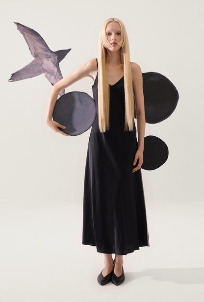 Silk Laundry | 90s Slip Dress - Blanket Stitch Black