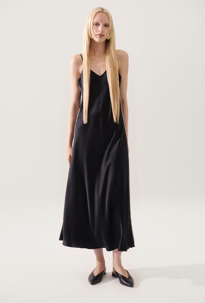 Silk Laundry | 90s Slip Dress - Blanket Stitch Black