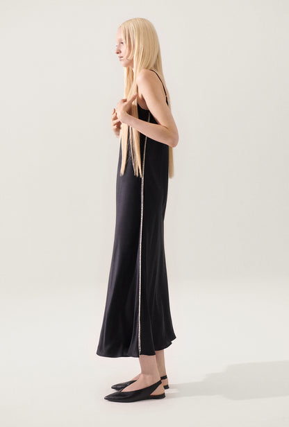 Silk Laundry | 90s Slip Dress - Blanket Stitch Black