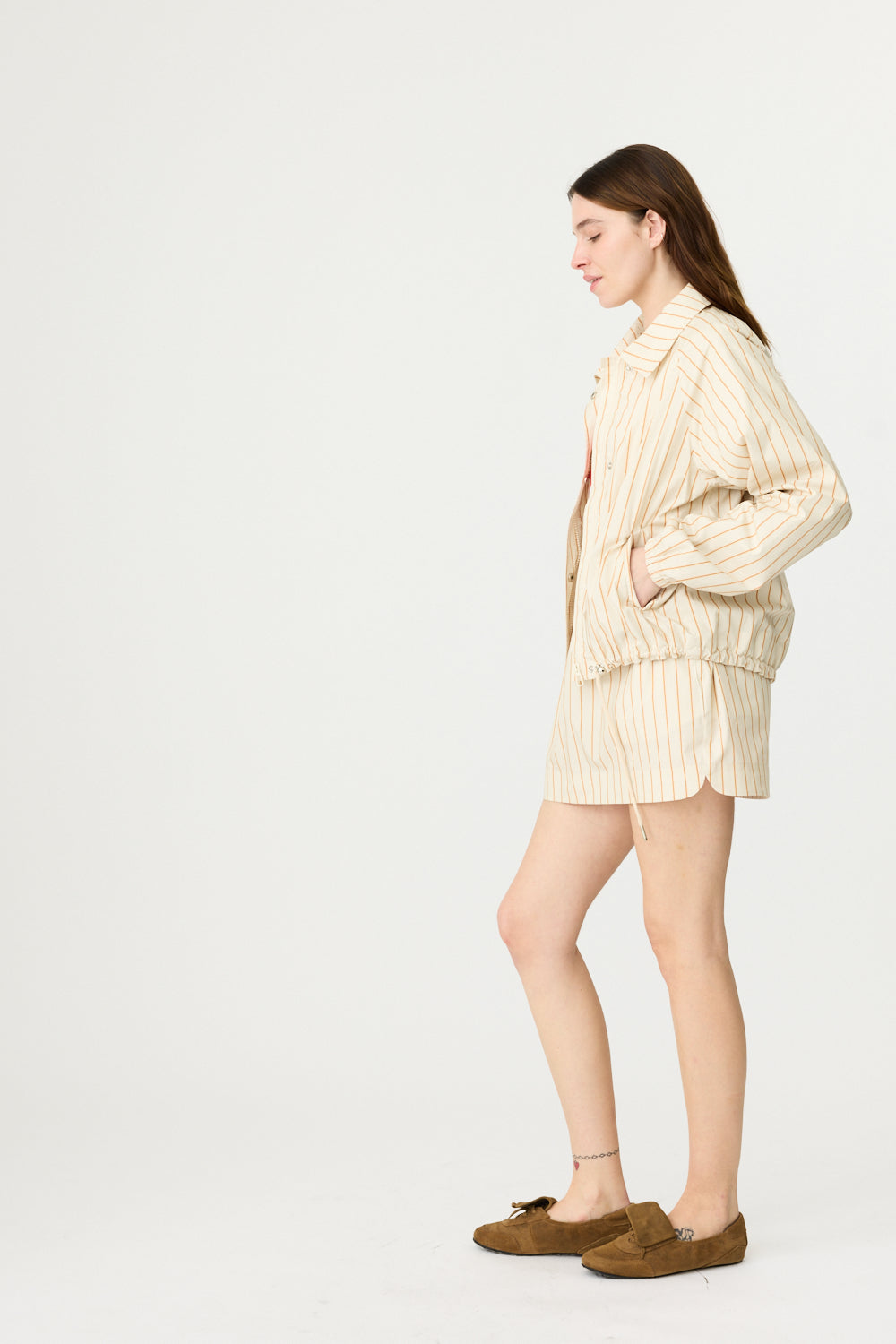 LMND | Sienna Bomber Jacket - Birch/Burnt Orange Stripe