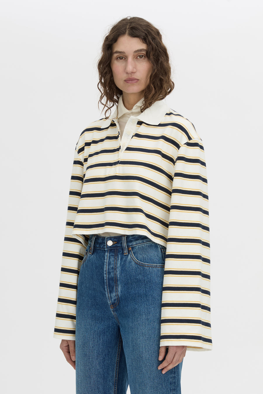 Camilla & Marc | Liat Stripe Crop Polo Top - Soft White Stripe