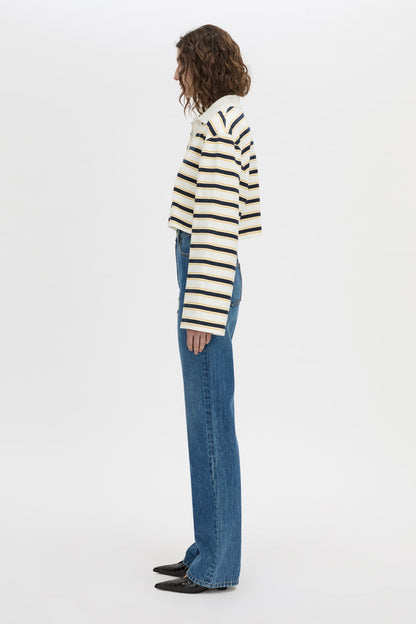 Camilla & Marc | Liat Stripe Crop Polo Top - Soft White Stripe