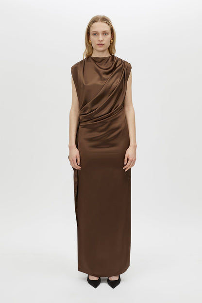 Camilla and Marc | Elowyn Drape Detail Midi Dress - Espresso