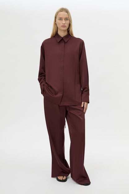 Camilla & Marc | Ground Satin Long Sleeve Shirt - Burgundy