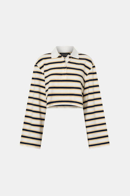 Camilla & Marc | Liat Stripe Crop Polo Top - Soft White Stripe