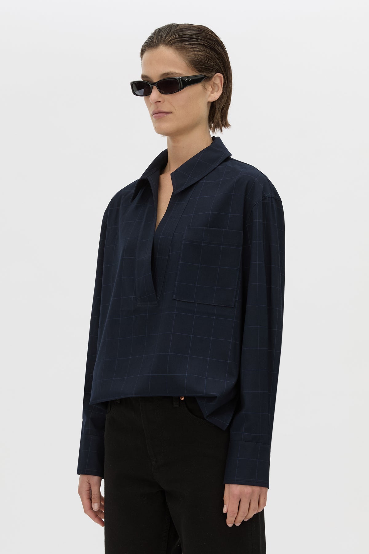 Camilla & Marc | Lourdes Check Half Placket Shirt - Navy