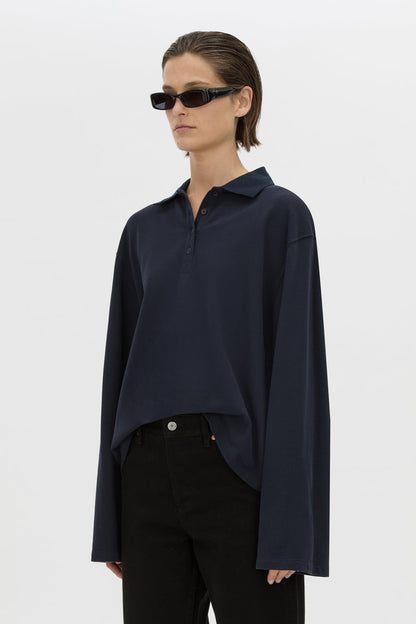 Camilla & Marc | Moreno Long Sleeve Polo Top - Navy