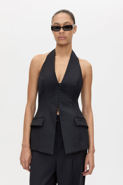 Camilla & Marc | Orban Tailored Halter Top - Navy Pinstripe
