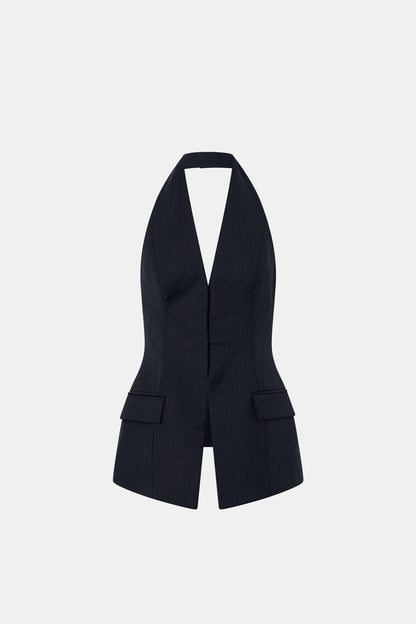 Camilla & Marc | Orban Tailored Halter Top - Navy Pinstripe