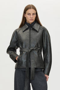 Camilla & Marc | Oreno Croc Belted Jacket - Charcoal