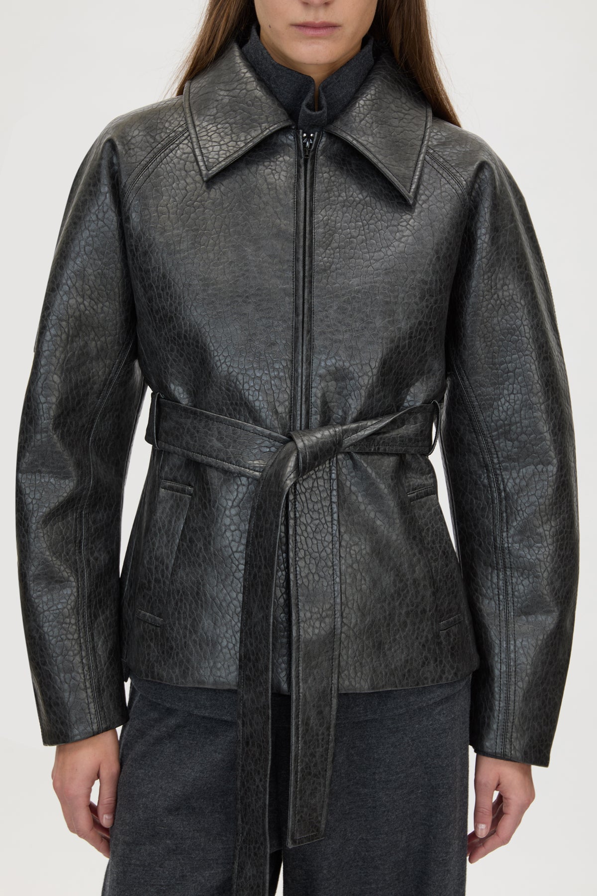 Camilla & Marc | Oreno Croc Belted Jacket - Charcoal
