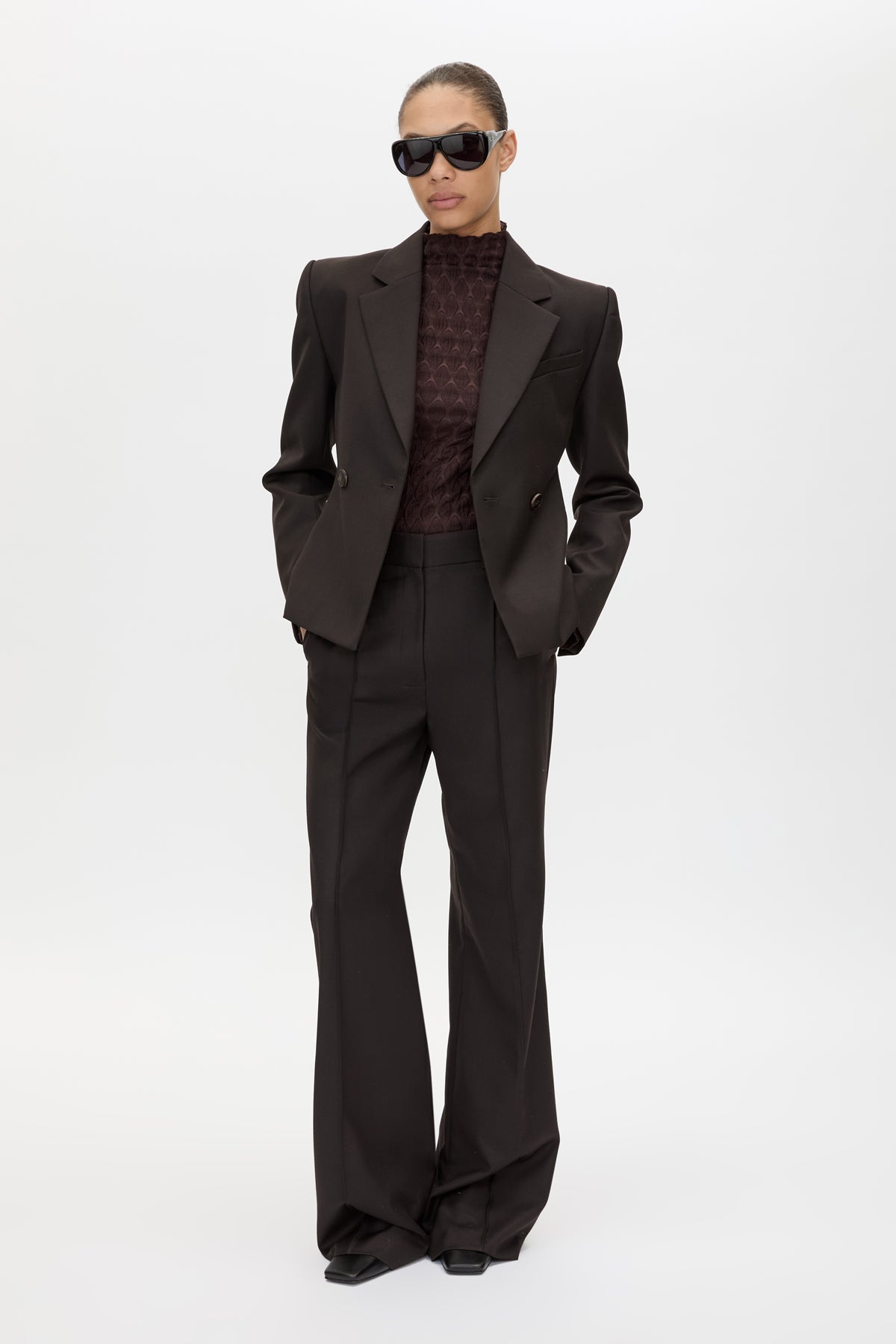 Camilla & Marc | Saxony High Waisted Pintuck Pant - Espresso Pindot