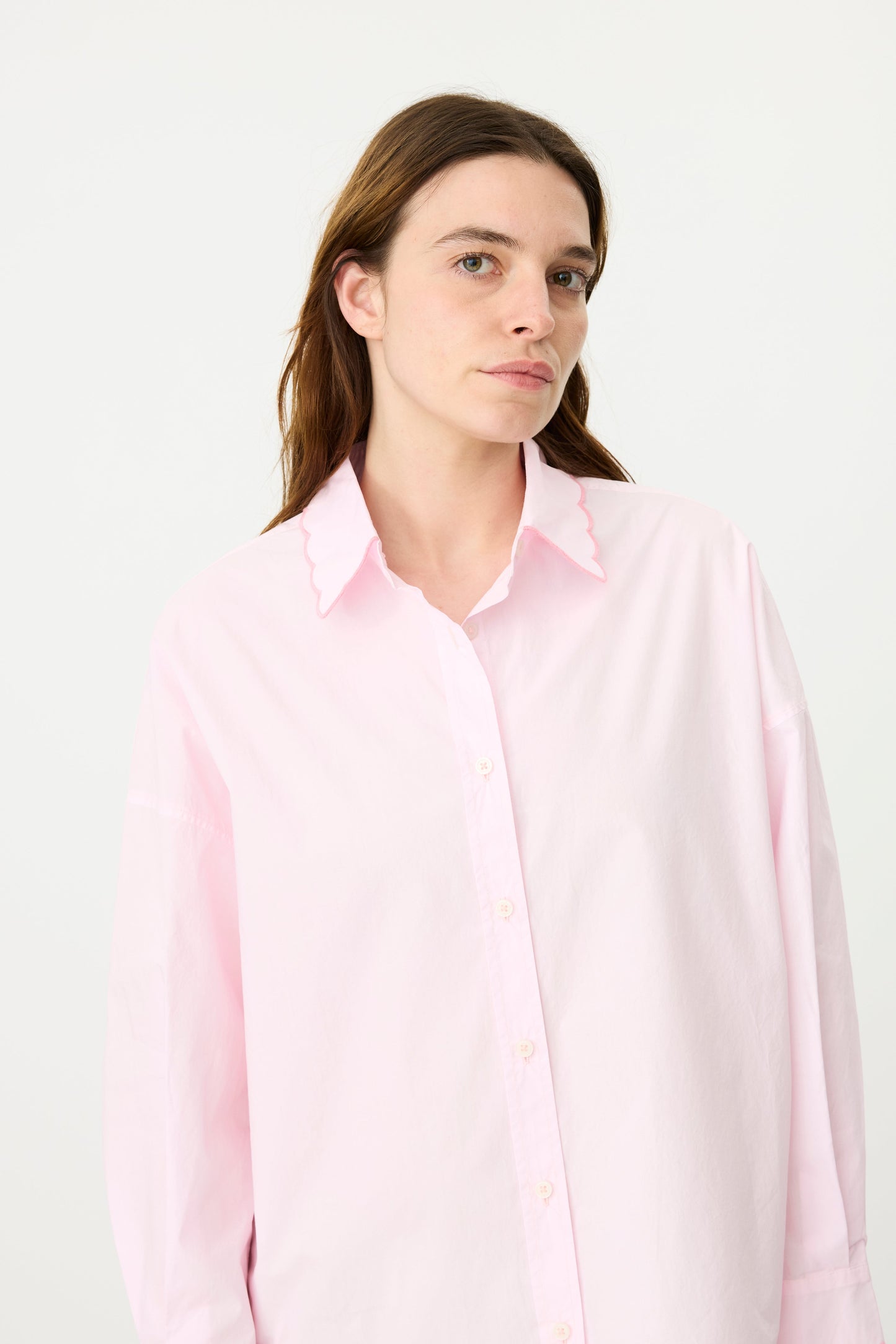 LMND | Chiara Long Sleeve Shirt Scalloped Edge - Pink Sorbet