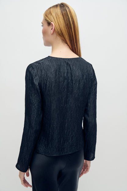 Silk Laundry | Crinkle Long Sleeve Top - Black