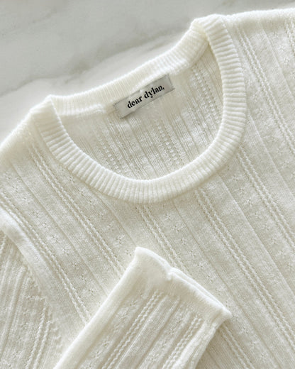 Dear Dylan | Merino Pointelle Longsleeve Knit - Ivory