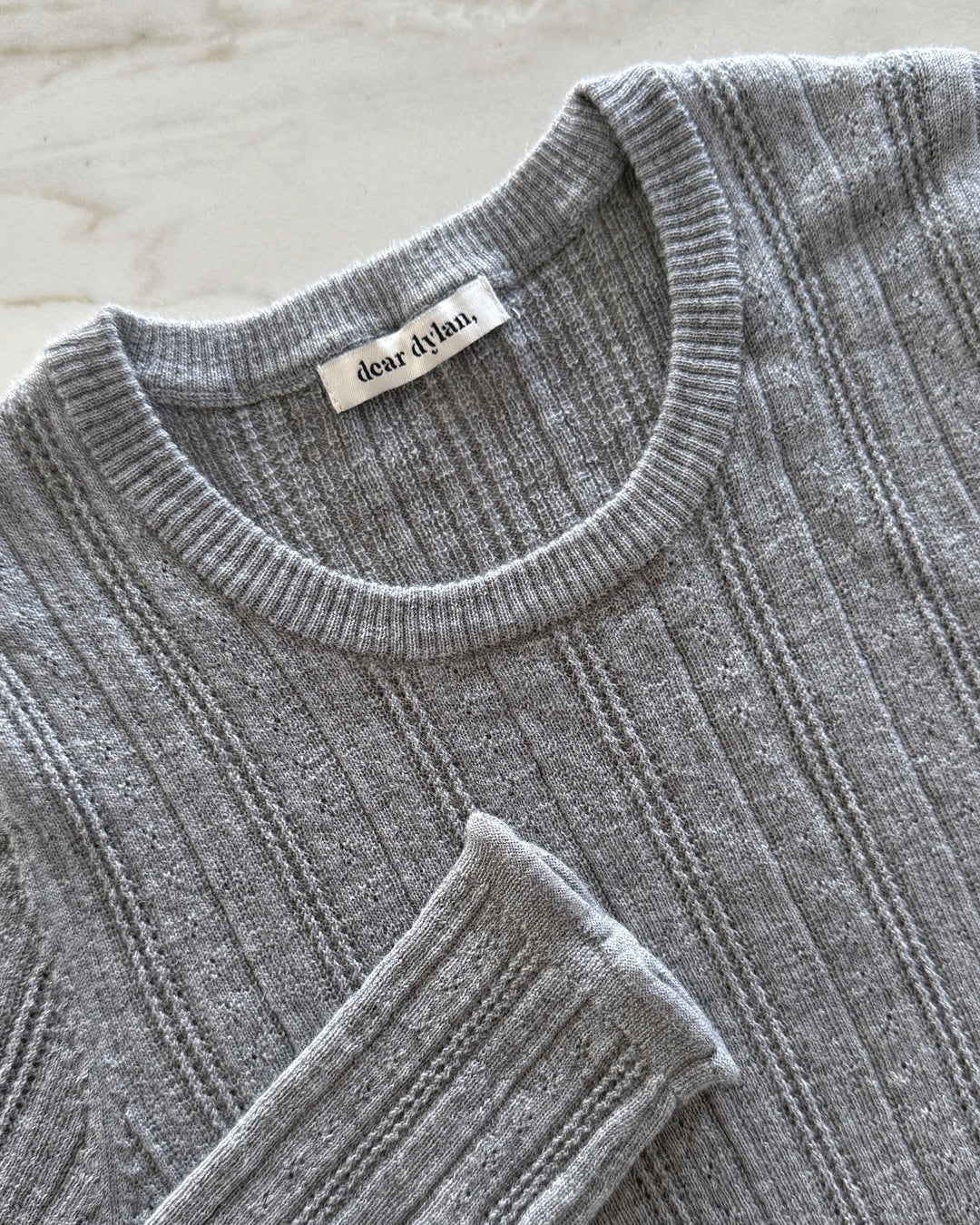 Dear Dylan | Merino Pointelle Longsleeve Knit - Grey Marle