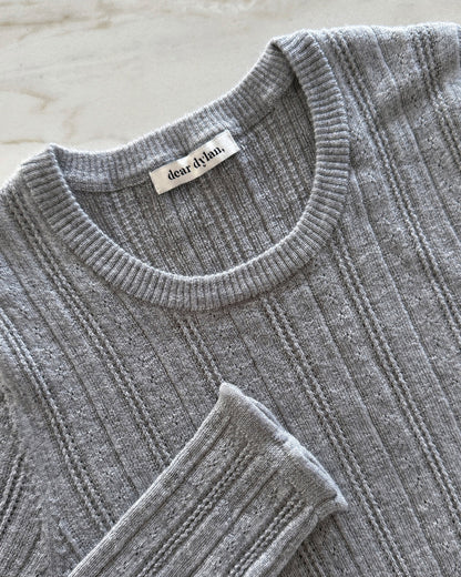 Dear Dylan | Merino Pointelle Longsleeve Knit - Grey Marle