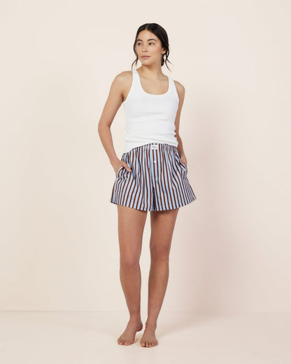 Dear Dylan | Riviera Stripe Boxer Short - Azul/Crème/Umber