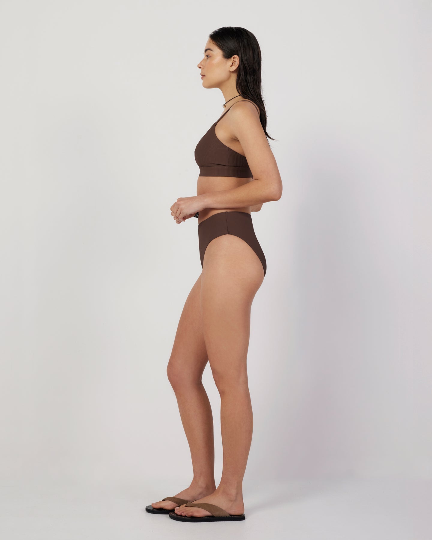 Dear Dylan | High Rise Swim Brief - Umber Rib